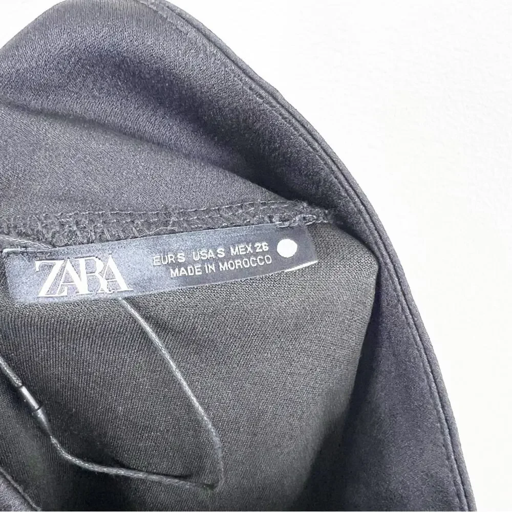 ZARA Satin Paneled Mock Neck Blouse‎ S Black - Picture 7 of 8